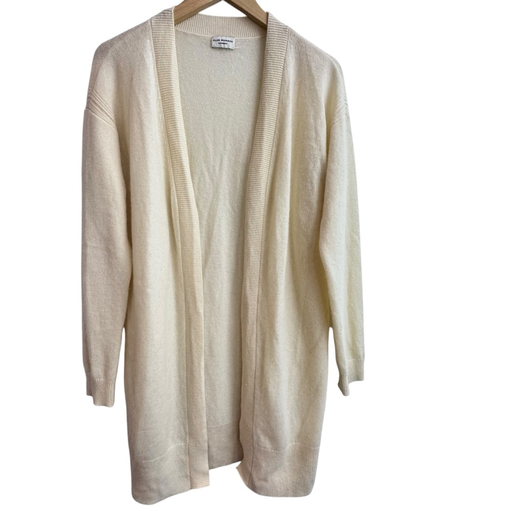Club Monaco 100% cashmere open face Ivory Cream cardigan sweater size Small